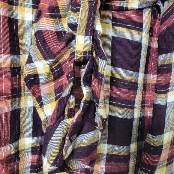 Krazy Kat Womens Flannel and Crochet Lace 100% Rayon LARGE Tab‎ Sleeves Blouse - Picture 8 of 9